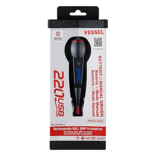 (USA Official) VESSEL e-ASSIST Screwdriver | Higher-Torque Model made in Japan No.220USB1U