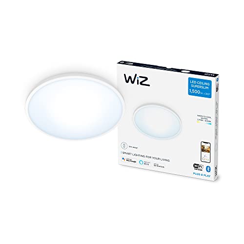 (-27%) WiZ Tunable White Superslim Deckenleuchte, 16 W, Ø292 mm, LED Leuchte mit warm- bis kaltweißem dimmbarem Licht, smarte Lichtsteuerung über WLAN per Stimme/App, weiß