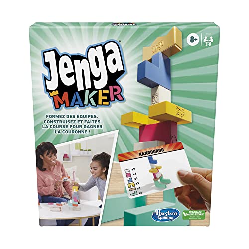 Hasbro Gaming Monopoly Jenga Maker, Stacking Tower with Real Solid Wood Blocks for Children Aged 8 Years and Up for 2 to 6 Players, Multicolored,One Size