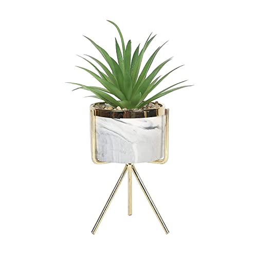 Sleepdown Halo Green Leaf Marble Stand Faux Artificial Succulent Plant for Home Office Bathroom Decor Indoor Decoration Aesthetics, Small
