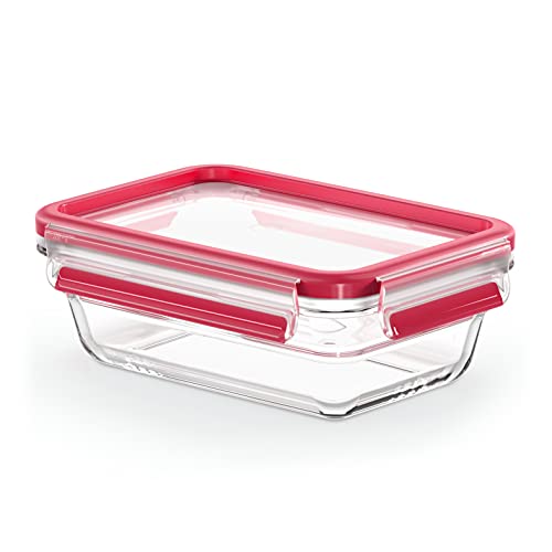 (-36%) EMSA Clip & Close Glas Frischhaltedosen-Set, rechteckig, 0,7 L, 19,7 x 13,6 x 7 cm, 100 Prozent dicht, Glasbehälter spülmaschinen-, gefrier-, backofen-, mikrowellenfest, Rot, Transparent, N10406