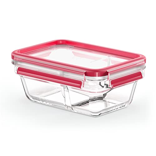 🔥 STARKER PREIS (-48%) EMSA Clip & Close Glas Frischhaltedose, rechteckig, 0,8 L, 100 Prozent dicht, rutschfestes Stapeln, Glasbehälter spülmaschinen-, gefrier-, backofen-, mikrowellenfest, Rot, Transparent, N10407