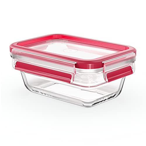 🔥 STARKER PREIS (-50%) EMSA Clip & Close Glas Frischhaltedose, rechteckig, 0,45 L, 100 Prozent dicht, rutschfestes Stapeln, Glasbehälter spülmaschinen-, gefrier-, backofen-, mikrowellenfest, Rot, Transparent, N10405
