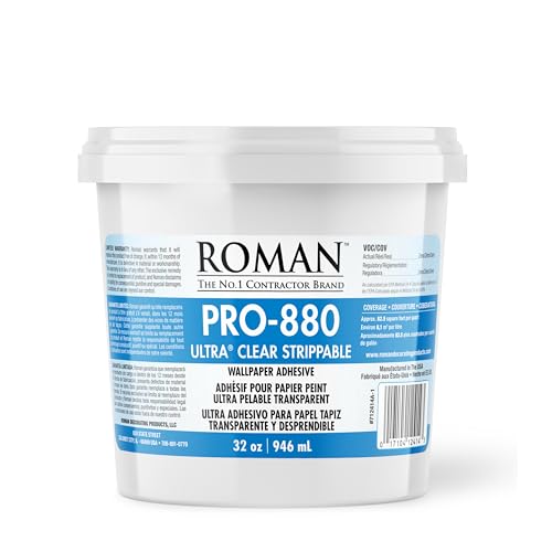 Roman Ultra Clear Strippable Wallpaper Adhesive, Clear Glue, Zero VOC, PRO-880 (32 Ounce - 80 sq. ft.)