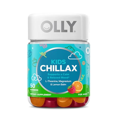 OLLY Kids Chillax Gummies, Magnesium, L-Theanine, Lemon Balm, Chewable Supplement, Sherbet Flavor