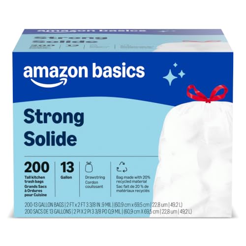 Tall Kitchen Drawstring Trash Bags Sturdy 13 Gallon Unscented 200