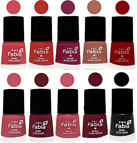SMC Fabia ALL IN ONE (PACK OF 10), Long Lasting Glossy Nail Polish, 6 ml Each, All Vibrant Colours,02378