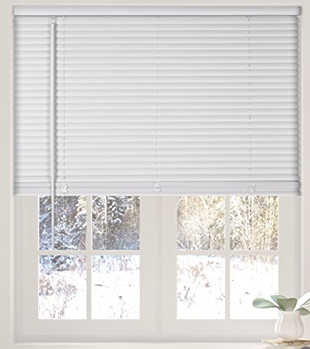 Calyx Interiors Cordless White 1” Light Filtering Mini Blinds 35” W x 60” H Window Blinds for Home, Vinyl Horizontal Blinds for Indoor Windows
