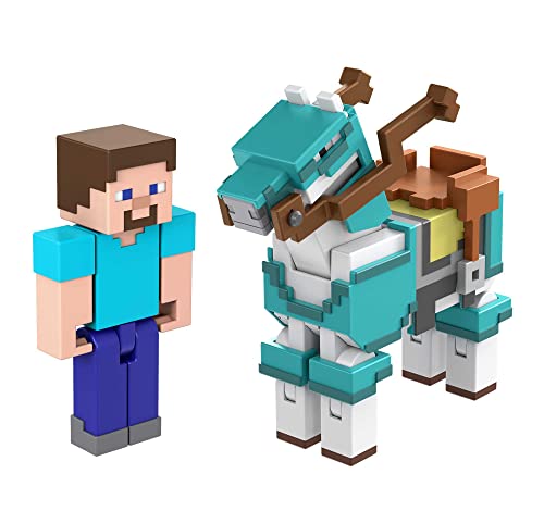 Mattel Minecraft Pack 2 Figurines articulées Créer-Un-Bloc et jouets pour créer, explorer et survivre, détails pixelisés authentiques, à collectionner, Jouet Enfant, Dès 6 ans, HDV39