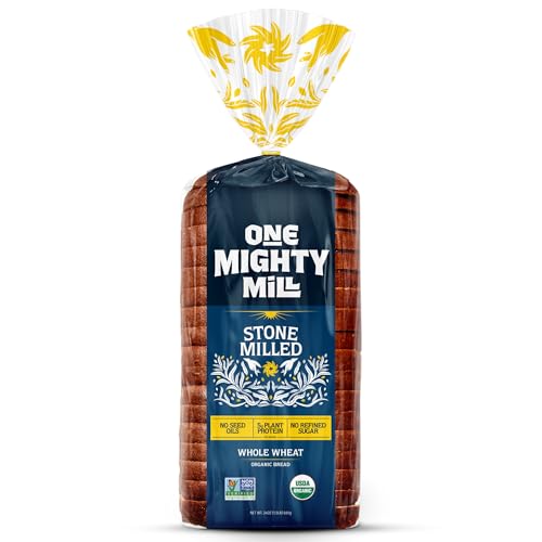 One Mighty Mill Whole Wheat Bread, 100% Organic, Fresh-Milled, Stone-Ground Flour - No Preservatives or Artificial Ingredients, Non-GMO, Kosher (16 Slices, 1 Pack)
