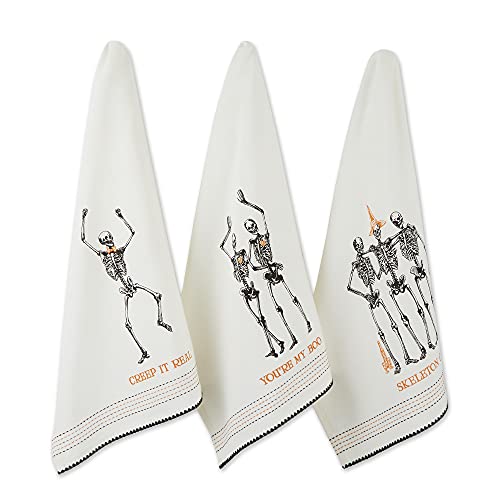 DII Halloween Hand Towels for The Kitchen Decorative Spooky & Fun Cotton Printed Dishtowel Set, 18x28, Skeletons, 3 Count