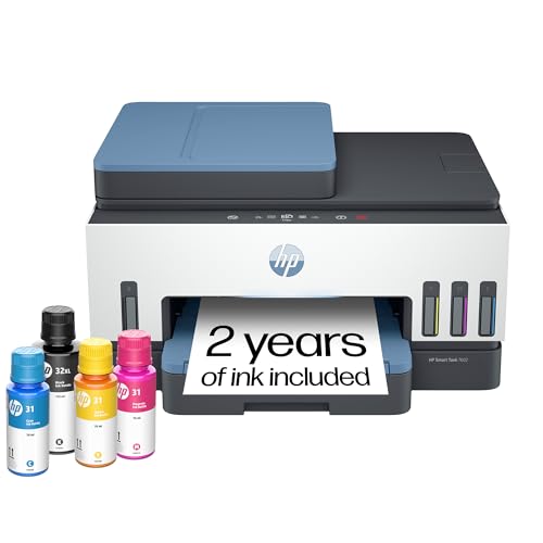 HP Smart Tank 7602 Wireless All-in-One Ink Tank Printer, Scanner, Copier with 2 years of ink included, Best-for-home office, Refillable, AI-enabled (28B98A)