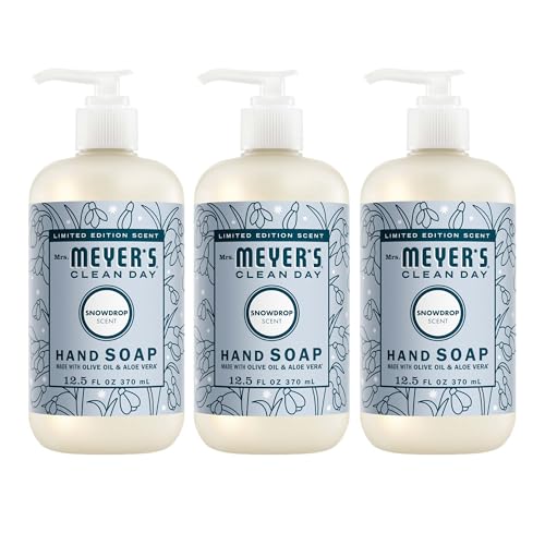 MRS. MEYER'S CLEAN DAY Hand Soap, Made with Essential Oils, Biodegradable Formula, Snowdrop, 12.5 fl. Oz (Pack of 3)