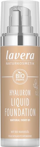 lavera Hyaluron Liquid Foundation - Natural Ivory 01 - Foundation Make Up with Hyaluron & Almond Oil for a Flawless Complexion - Face Make Up - PETA Certified - Vegan - Made in Germany - 1 Fl Oz
