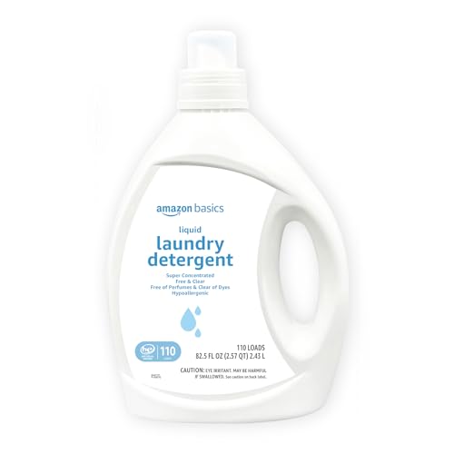 Amazon Basics Concentrated Liquid Laundry Detergent, Hypoallergenic, Free of Perfumes & Clear of Dyes, High Efficiency, 