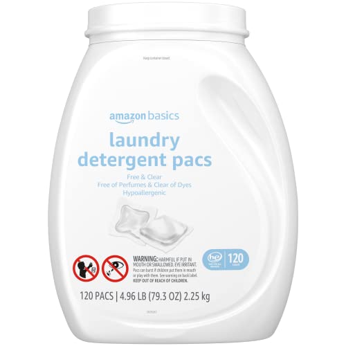 Amazon Basics Laundry Detergent Pacs, Hypoallergenic, Free & Clear, 120 Count (New Packaging)