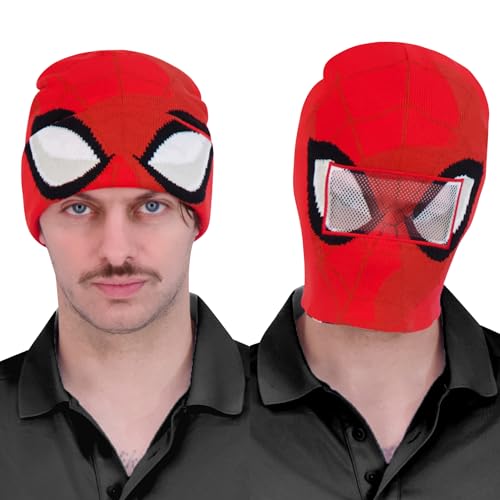Marvel Spider-Man Miles Morales Roll Down Cuff Beanie Hat, Knitted Winter Skull Cap, Red, One Size