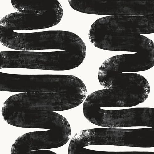 Tempaper x Bobby Berk White & Black Wiggle Room Removable Peel and Stick Wallpaper, 20.5 in X 16.5 ft, Made in The USA