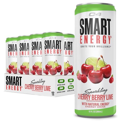 Cellucor C4 Smart Energy Drink – Boost Focus and Energy with Zero Sugar, Natural Energy, and Nootropics - 200mg Caffeine - Cherry Berry Lime (12oz Pack of 12)