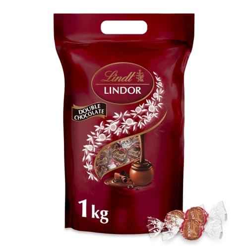 (-23%) Lindt LINDOR Schokoladen Kugeln Double Chocolate | 1 kg Beutel, wiederverschließbar | ca. 80 Milch-Schokolade mit dunkler, zartschmelzenden Füllung | Großpackung, Pralinen-Geschenk