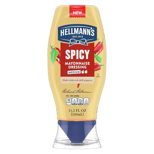 Hellmann's Spicy Mayonnaise Dressing Squeeze Bottle For a Rich, Creamy Condiment Made with Real Chili Peppers 11.5 oz