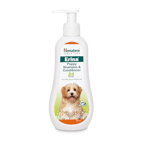 Himalaya Erina Puppy Shampoo & Conditioner | 200 ml | Gentle 2-in-1 Cleansing & Conditioning for Puppies – with Oats, Reetha & Lavender Oil