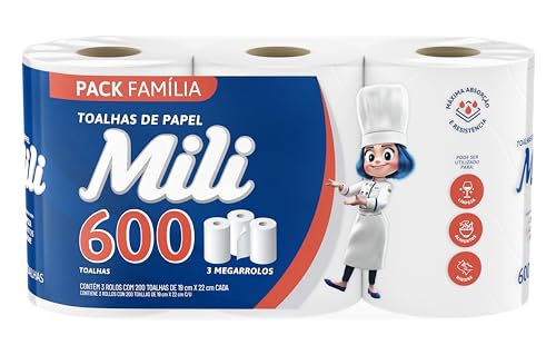 Mili Papel Toalha Folha Dupla, 3 Rolos de 200 Folhas