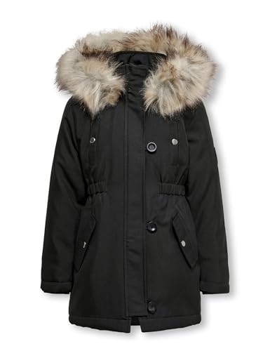 (-33%) KIDS ONLY Mädchen Only Girl Lang 116black Parka, Black/Detail:FUR LIGHT GREY, 116 EU