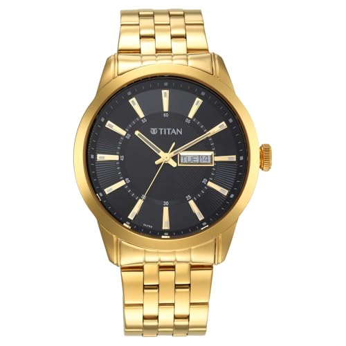 Titan Regalia Opulent Champagne Dial Analog with Day and Date Stainless Steel Strap Watch for Men-NR1752YM03