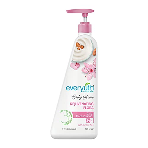 Everyuth Naturals Rejuvenating Flora Body Lotion | 24Hr Hydration | Smooth, Radiant & Healthy Skin | With 100% Natural Almond Milk | Daily Moisturizat