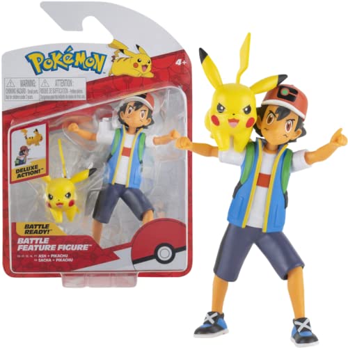 (-15%) Pokémon PKW2473 - Battle Feature Figure - Ash & Pikachu, offizielle bewegliche Figuren, 11,5 cm Ash und 5 cm Pikachu