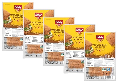 Schar Multigrain Ciabatta Bread, 7 oz, 5-Pack, Certifed Gluten Free, MONASH Certified, Low FODMAP Certified, Wheat Free, Dairy Free, Lactose Free, Non