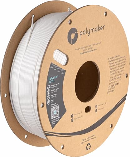 Polymaker PETG Filament 1.75mm 1kg White 3D Printer Filament, PolyLite PETG 3D Printing Filament 1.75mm, Dimensional Accuracy +/- 0.03mm, Print with Most 3D Printers