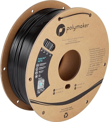 Polymaker PETG Filament 1.75mm 1kg Black 3D Printer Filament, PolyLite PETG 3D Printing Filament 1.75mm, Dimensional Accuracy +/- 0.03mm, Print with Most 3D Printers
