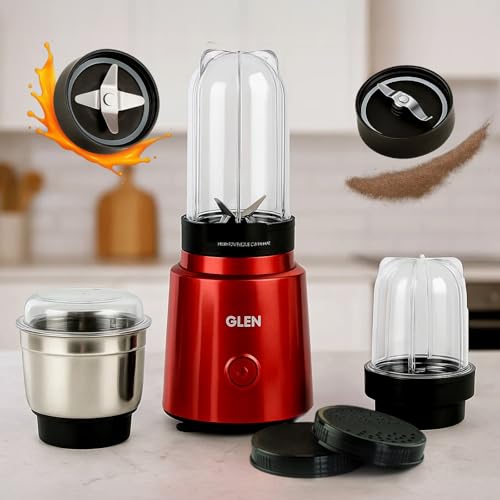 Glen Polycarbonate Multi Function Active Blender 350 Watt with 4 Jar Silver, 2 Interchangeable Blades, Lid & Seasoning Cap, 2 Years Warranty,(SA4048BG