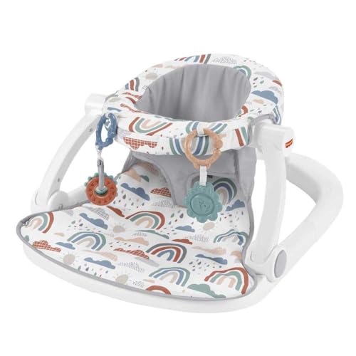 Fisher-Price Portable Baby Chair Sit-Me-Up Floor Seat with Developmental Toys & Machine Washable Seat Pad, Rainbow Showers