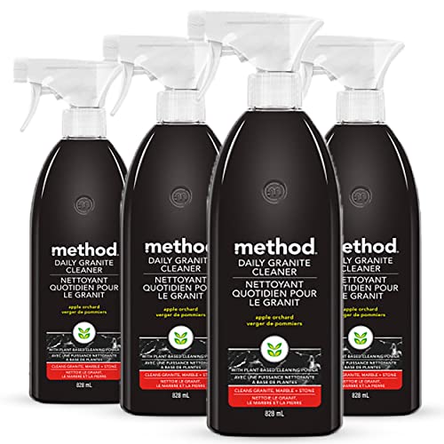 Method Daily Granite Cleaner Spray, Apple Orchard, Plant-Based Cleaning Agent for Granite, Marble, and Other Sealed Stone, 28 oz Spray Bottles (Pack of 4)