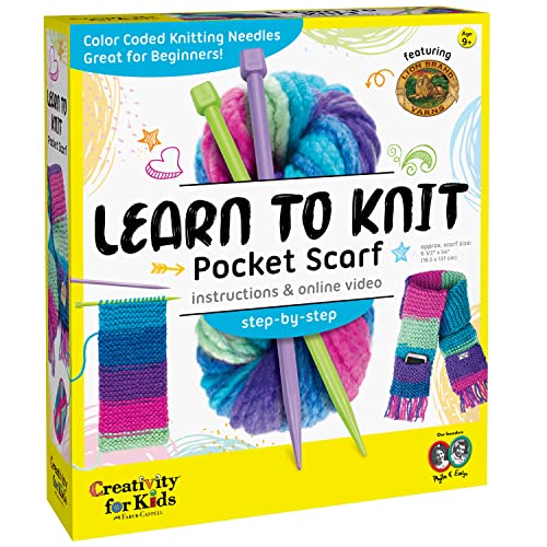 Creativity for Kids Learn to Knit Pocket Scarf - DIY Knitting Kit for Beginners, Kids Craft Kit (Ages 9+)
