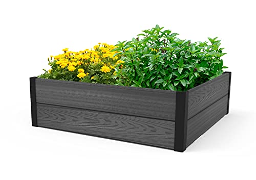 Keter 48" X 48" inches Wood Look Raised Garden Bed, Durable Outdoor Herb Garden Planter for Vegetables, Flower