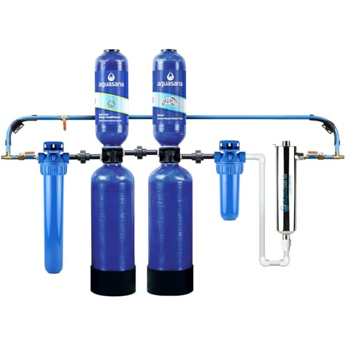 Aquasana Whole House Water Filter System | 1,000,000 Gallons | Salt-Free Softener Alternative | UV, Carbon & KDF | Tackles up to 99.99% Chlorine, Bacteria, Viruses, Sediment & Scale | EQ-1000-AST-UV