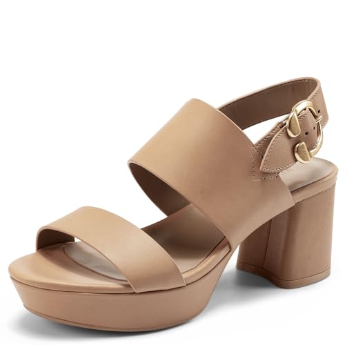 AEROSOLES Women's Camera Platform Heeled Sandal, Nude Leather, 8