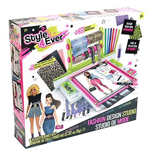Canal Toys Style 4 Ever Fashion Design Studio, Design Your own Fashions, Design Sheets with Stencils, Stickers, and Fabrics, Add Colors, Patterns, and Textures, All Organized in The Stylish Studio