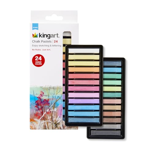 KINGART 24-Piece Chalk Pastels Set - Vibrant Colors, Acid-Free and Non-Toxic, Ideal for Drawing, Blending, and Shading, Perfect for Artists, Students, Beginners and Creative Projects