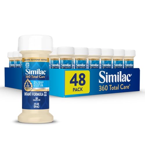 Similac 360 Total Care Infant Formula, Has 5 HMO Prebiotics, Our Closest Prebiotic Blend to Breast Milk, Non-GMO, Baby Formula, Ready to Feed, 2-fl-oz Bottle, Pack of 48