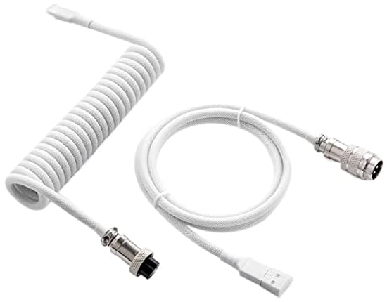 GUNMJO Pro Custom Coiled USB C Cable for Gaming Keyboard, Double-Sleeved Mechanical Keyboard Cable with Detachable Metal Aviator, 1.5M USB-C to USB-A, White Color