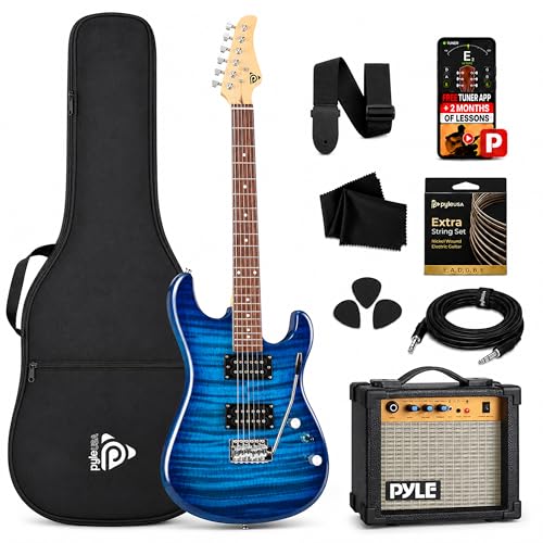 Pyle E-Gitarre mit Verstärker – E Guitar für Anfänger & Fortgeschrittene – Elektrische Gitarre Set inkl. Tasche, Kabel, Stimmgerät, Ersatzsaiten, Schultergurt &