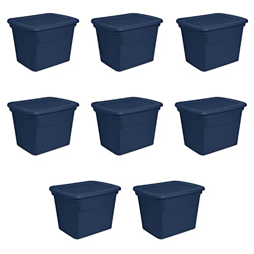 Sterilite 18 Gal Storage Tote Stackable Bin with Lid Marine Blue 8-Pack
