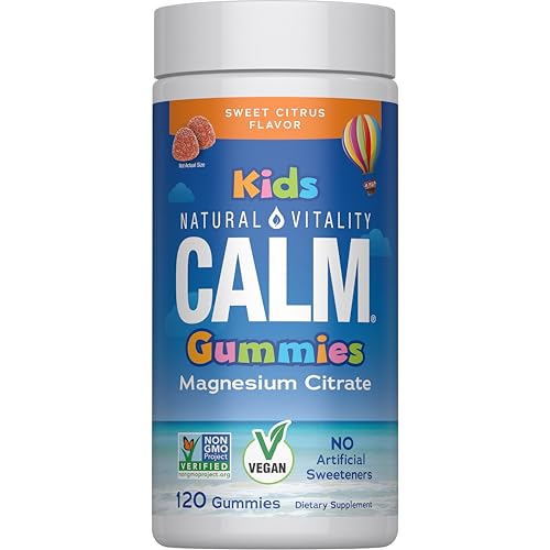 Natural Vitality Calm, Magnesium Citrate Kids Supplement, Stress Relief Gummies, Supports a Healthy Response to Stress, Gluten Free, Vegan, Sweet Citrus, 120 Gummies