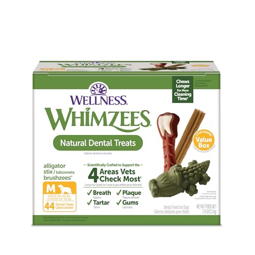 WHIMZEES Wellness Value Box Dog Dental Treats, Natural Chews, Medium Size (44 Count)
