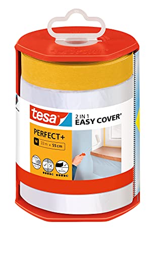 tesa Easy Cover PerfectPlus Dispenser M - 2in1 masking film with Washi tape and dispenser - for clean, precise cuts - with blade cover - 33 m x 0.55 m